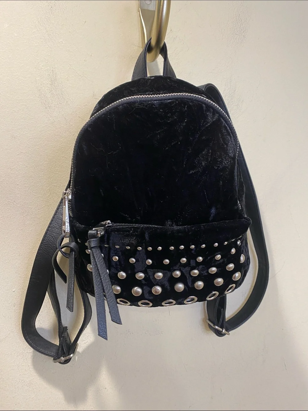 STEVE MADDEN Black Velvet Studded Mini Backpack - Women's Bag